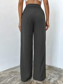 EURMUSE Women's Solid Color Pleated Straight Leg Loose Casual Office Pants