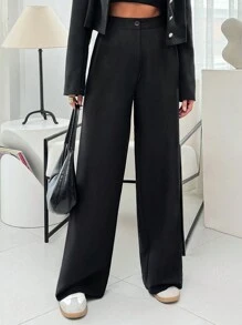 EURMUSE Women's Solid Wide Leg Palazzo Pants - Black - View 4