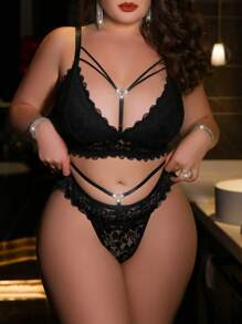Divavoom Plus Size Lace Wire-Free Lingerie Set, Sexy & Intimate - Black - View 2
