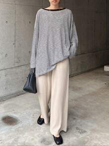 FRIFUL Women's Solid Color Pocket Simple Rib Knit Pants, Casual Daily Wear - Apricot - View 4