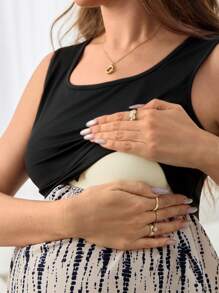 SHEIN Maternity Colorblock & Floral Print Sleeveless Nursing Dress