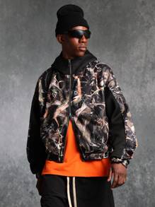 SUMWON Winter Bomber Style Funnel Neck Zip Hoodie Outdoor Hunting Sports Fashion Streetwear Jacket With Camouflage Pattern Drawstring - Multicolor - View 4