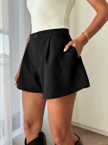 Siren Gaze Shorts de pierna ancha unicolor con bolsillo oblicuo