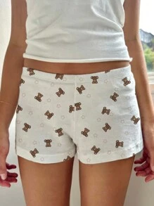 SHEIN EZwear Casual Simple Cute Pentagram Teddy Bear Print Women Shorts, Suitable For Spring/Summer - Multicolor - View 1