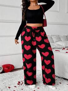 Calvaya Plus Size Plush Textured Warm Insulated Elastic Waist Loose Straight Leg Pants For Women, Suitable For Valentine's Day