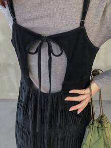 FRIFUL Women's Casual Minimalist Solid Color Backless Camisole Dress