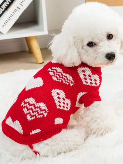 PETSIN Valentine's Day Red Heart Shape Sweater, Warm