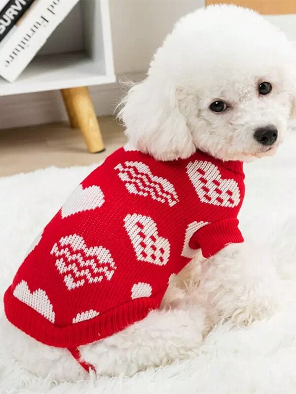 PETSIN Valentine's Day Red Heart Shape Sweater, Warm
