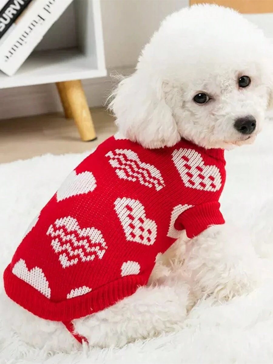 PETSIN Valentine's Day Red Heart Shape Sweater, Warm - Red - View 1