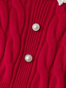 SHEIN 女童圣诞红色毛衣裙，时尚儿童针织公主裙，时尚翻领可爱高腰针织连衣裙，适合小女孩，秋季