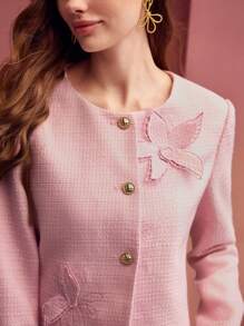 MOTF PREMIUM FLORAL EMBROIDERY BOXY JACKET,VALENTINE'S DAY - Pink - View 3