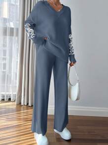 RueChic Women Pink Embroidery Detailed Sweater Set - Baby Blue - View 4