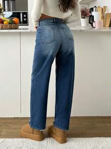 EURMUSE JEAN DROIT TAILLE HAUTE AVEC JACRONE LÉOPARD - Jean bleu - Voir 2