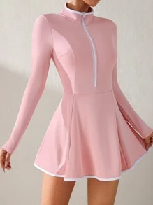 Easithlete Women's Contrast Trim Waist Fitted Mini Sport Dress