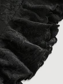 SHEIN MOD Lace Off Shoulder Ruffle Hem Bell Sleeve Women Top, Vintage, Party Women Top, New Year, Valentine Top - Black - View 4