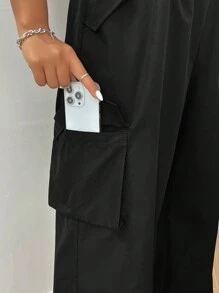 SHEIN EZwear Plus Size Casual Versatile Black Straight Leg Cargo Pants