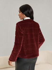 SHEIN Lady Women Fluffy Coats - Burgundy - View 3