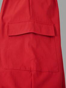 SHEIN ChillGRL 2pcs Tween Girls Spring & Autumn Sports Color Block Numeral Print Long Sleeve Sweatshirt & Side Pocket Cargo Pants Set, Cool Daily Outfit - Red - View 4