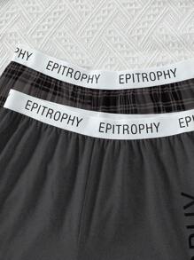 2pcs/Set Men's Letter & Plaid Print Home Shorts Sleep Shorts - Multicolor - View 5