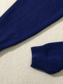 SHEIN 男童学院风提花针织毛衣套装，秋冬 - 藍色 - 查看 4