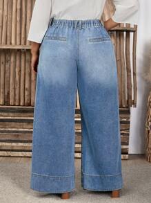 SHEIN LUNE Plus Size Washed Loose Wide-Leg Jeans For Leisure