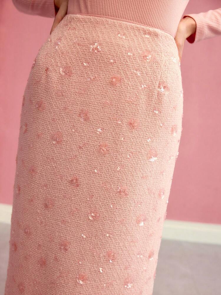 SEQUIN FLORAL SPLIT HEM SKIRT