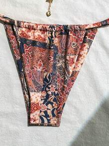 Women's Floral Print Halter Neck Tie Up Split Bikini Set, Randomly Printed Summer - Multicolor - View 4