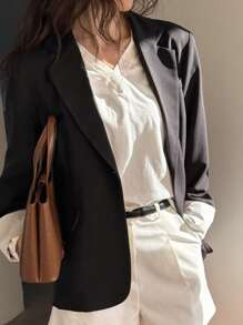 DAZY Women's Casual Commuter Two-Tone Cuff Blazer Jacket Business Attire - Black - View 7
