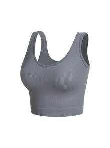 Women's Rhinestone Decor Sports Yoga Gym Casual Undershirt Workout Tank Top - Multicolor - View 5