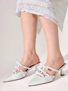 CUCCOO CHICEST 尖头、低跟、蝴蝶结设计女式高跟鞋，时尚、舒适，适合日常、节日和派对场合，适合圣诞节和新年假期氛围秋冬季 - 白色 - 查看 7