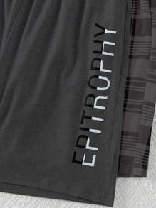 2pcs/Set Men's Letter & Plaid Print Home Shorts Sleep Shorts - Multicolor - View 3