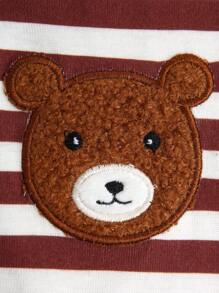 4 Stücke Neugeborenen Baby Jungen süßer Bär Stickerei & allover bedruckter Langarm Oberteil und Hose Pyjama Set