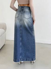 EURMUSE HIGH RISE AYMMETRIC FRAYED HEM WOMEN SKIRT - Medium Wash - View 2