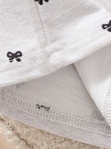 SHEIN Baby Girl Fashionable Sweatshirt With Bow Print & Flared Pants For Spring/Autumn - Grey - View 4