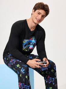Happy Jammies Sudadera de manga larga con estampado de jugador para hombres