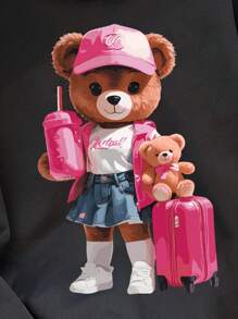 SHEIN Cool Girl, Cute Bear Graphic Hoodie Sweatshirt, Tween Girls Casual Thick Long Sleeve Pullover For Autumn & Winter