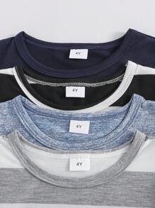 4pcs Young Boys Toddler Plain & Striped Crew Neck Short Sleeve T-Shirts, Casual & All-Match, Perfect For Pairing With Jeans, Shorts, Trousers, Soft & Comfortable, New Summer Collection - Multicolor - View 7