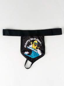 Men's Slogan Cartoon Print Sexy G-String Briefs