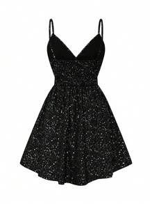 SHEIN Unity Plus Size Sexy Fashion Party Cami Sparkly Dress - Black - View 2