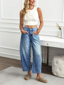 EMERY ROSE 女士休闲洗水做旧男友风牛仔裤 - 藍色 - 查看 4