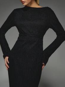 MISSGUIDED Rib Knit Boat Neck Long Sleeves Maxi Dress - Black - View 6