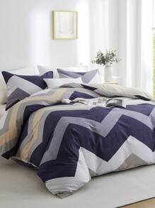 3件套蓝色几何简约学生风柔软哑光被套枕套套装，床上用品套装，柔软亲肤被套套装，适用于单人床、双人床、大号床、特大号床，四季皆宜，家居装饰礼品，可机洗 - 彩色 - 查看 5