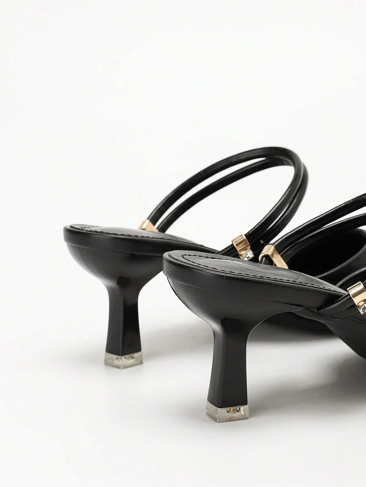 CUCCOO CURVES Plus Width High Heel Pointed Toe Elegant Multi-Strap Slingback Sandal Shoes, Black, Suitable For All Seasons Valentine's Day