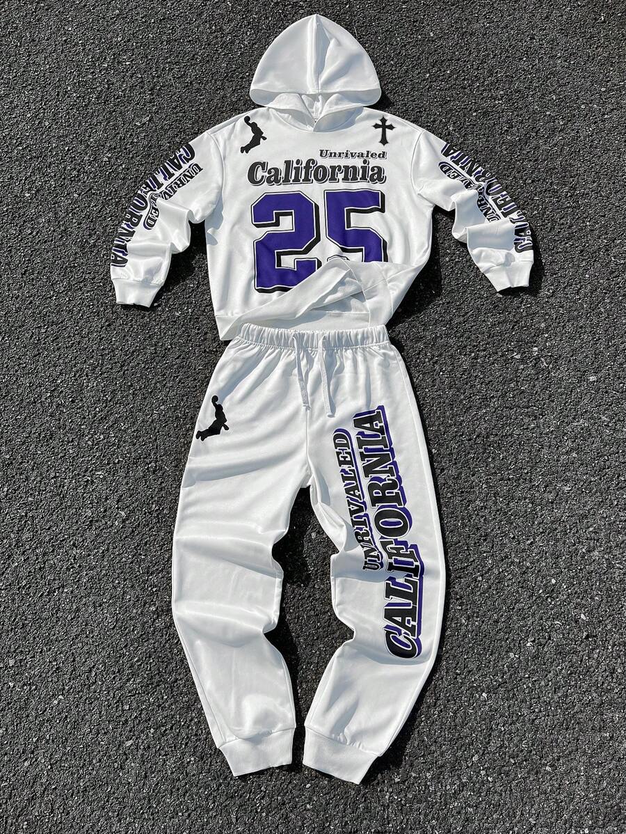 SHEIN Leap Crew 2pcs/Set Teen Boys Loose Fit Graphic Hoodie And Sweatpants Set - Multicolor - View 1