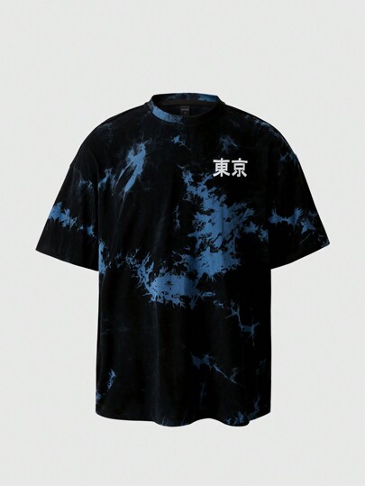 Anime تي شيرت رجالي تي-شيرت ذو أكمام قصيرة بطباعة الأنمي صبغ التعرجات