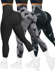 Easithlete 3pcs Tie Dye Wideband Waist Sports Leggings