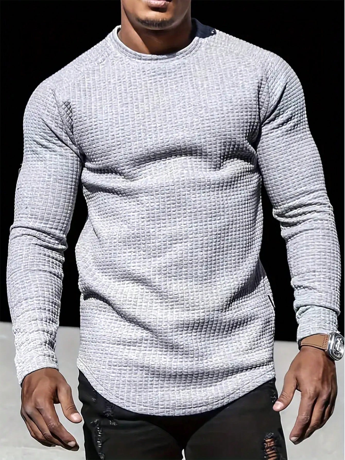 Manfinity Dauomo Men's Solid Color Crew Neck Long Sleeve Casual Pullover Sweatshirt For Autumn/Winter
