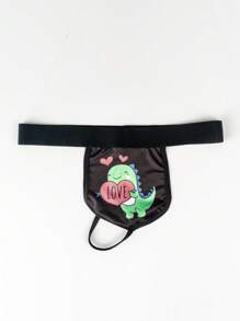 Men's Heart & Dinosaur Print Sexy Thong Briefs - Green - View 5