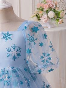Glamorique Kids Sky Blue Elegant Girls Tulle Dress For 7th Birthday - Blue - View 8