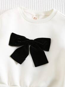 Cozy Pixies 2 Stück/Set Baby Mädchen Farbblock Schleife Dekor Rundhals Dropped Shoulder Sweatshirt und Hose mit elastischem Bund und ausgestelltem Bein - Verschiedenfarbig - Übersicht 4